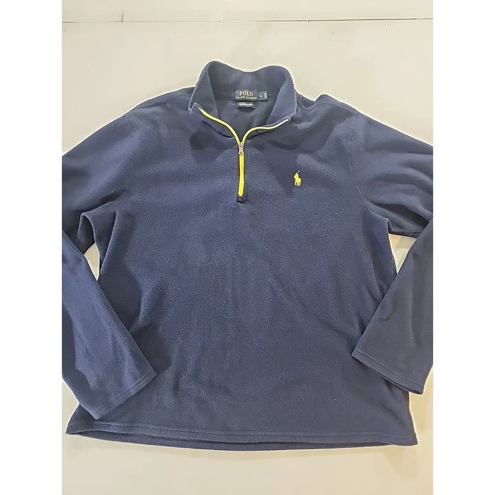 Polo Ralph Lauren Performance Fleece 1/4 Zip Pullover Navy Blue‎ Yellow Men's L